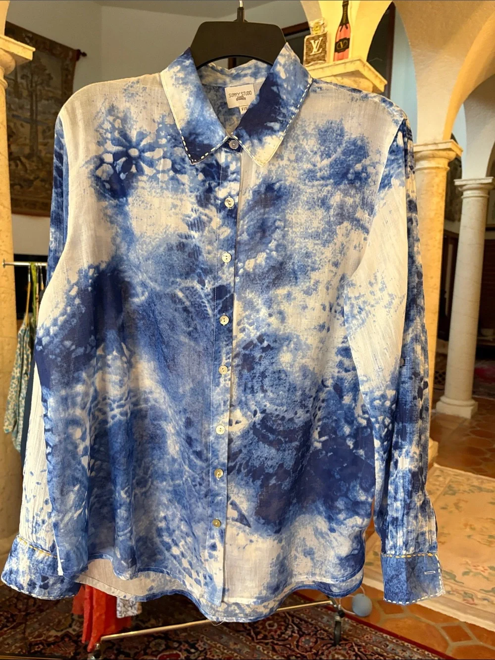 lightweight, blue and white cotton, button-down shirt - Picture 1 of 1